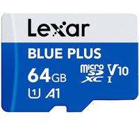 Lexar Blue Plus 64GB MicroSD Memory Card UHS-I with SD adapter, up to 100MB/s read C10 / A1 / U1 / V10 microSDHC