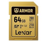 Lexar ARMOR 64GB SDXC Pro Gold Stainless Steel UHS-II V60 IP68 280MB/s Card