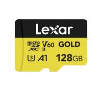 Lexar GOLD 128GB Micro SD Card, microSDXC UHS-II Flash Memory Card, V60, U3, A1, C10 microSD Card, Up to 280MB/s Read, TF Card for Drone/Action Camera/UHS-II Portable Gaming Device (LMSGOLD128G-BNNNG)