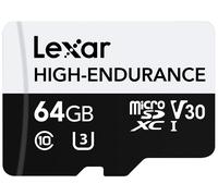 Lexar HIGH-ENDURANCE MicroSDHC Card Heavy Duty UHS-I Class 10 4K Max Read 100MB/s Dash Cam for Security Cameras, 2 Year Manufacturer's Warranty, Domestic Support (64 GB)