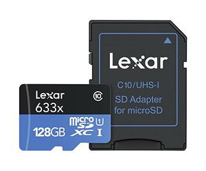 Lexar High-Performance 633x 128GB Micro SD Card, microSDXC UHS-I Card w/ SD Adapter, Up to 100MB/s Read, TF Card for Smartphones, Tablets, and Action Cameras (LSDMI128BBEU633A)