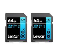 Lexar High-Performance 800x 64GB (2-Pack) SDXC UHS-I Memory Cards, C10, U3, V30, Full-HD & 4K Video, Up to 120MB/s Read, for Point-and-Shoot Cameras, Mid-Range DSLR, HD Camcorder (LSD0800064G-B2NNU)