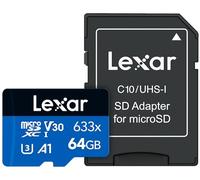 Lexar High-Performance microSDXC 633x 64GB UHS-I Card w/SD Adapter - LSDMI64GBBNL633A