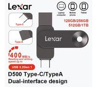 Lexar High Speed Solid State Dual Pen Drive D500 Max 400Mb/s USB3.2 Type-C Flash Drive 128GB 256GB 512GB 1TB Pendrive for iPhone Metal USB D500