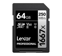 Lexar LSD64GCB1667 SDXC Card, 64 GB SILVER Series, Class 10 U3, V60, Maximum Read 250MB/s Maximum Write: 120MB/s