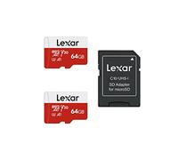 Lexar 64GB 2 Pack Micro SD Card E Series, microSDXC UHS-I Flash Memory Card with Adapter - Up to 100MB/s, A1, U3, Class10, V30, High Speed TF Card (2 microSD Cards + 1 Adapter)
