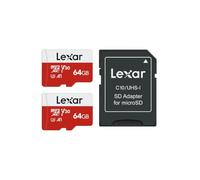 Lexar Micro SD Card 64GB 2 Pack E Series, Up to 100MB/s, microSDXC UHS-I | U3, V30 , A1, Class10, High Speed TF Card, SD Card with Adapter
