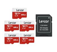 Lexar Micro SD 64GB 5PK, MicroSD Card up to 100MB/sec(R), MicroSDXC Memory Card with SD Adapter, A1, U3, C10, V30, Micro SD Card Pack of 5