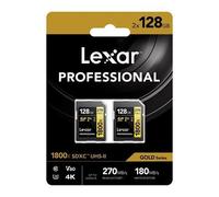 Lexar Professional 128GB 1800x SDXC 270MB/s UHS-II Gold SD Memory Card: 2 Pack