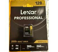Lexar Professional 2000x SD Card 128GB, SDXC UHS-II Memory Card, Up to 300MB/s Read, 260MB/s Write, Class 10, U3, V90 SDXC Card for DSLR, Full-HD Cinema-Quality 8K Video Cameras (LSD2000128G-BNNAG)