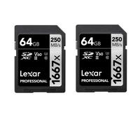 Lexar Professional 1667x SD Card 64GB 2-Pack, SDXC UHS-II Memory Card, Up to 250MB/s Read, 120MB/s Write, Class 10, U3, V60, for Professional