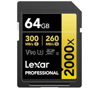 Lexar Professional 2000x 64GB SDXC UHS-II Card, Up To 300MB/s Read, for DSLR, Cinema-Quality Video Cameras (LSD2000064G-BNNNU)
