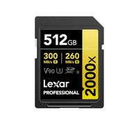 Lexar Professional 2000x SD Card 512GB, SDXC UHS-II Memory Card, Up to 300MB/s Read, 260MB/s Write, Class 10, U3, V90 SDXC Card for DSLR, Full-HD Cinema-Quality 8K Video Cameras