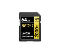 Lexar Professional 2000x SD Card 64GB, SDXC UHS-II Memory Card, Up to 300MB/s Read, 260MB/s Write, Class 10, U3, V90 SDXC Card for DSLR, Full-HD Cinema-Quality 8K Video Cameras (LSD2000064G-BNNAG)