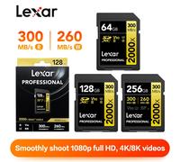 Lexar Professional 2000x SD Card SDXC UHS-II V90 U3 C10 8K 300MB/s 260MB/s 64GB 128GB 256GB 512GB Gold Series for DSLR Camera