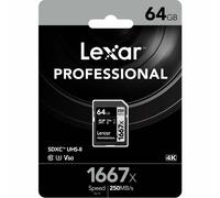 LEXAR Professional 64GB SDXC UHS-II 250MBs V60 U3 C10 Memory Card LSD64GCB1667