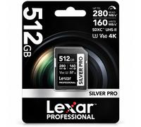 Lexar SILVER PRO SD Card 512GB, UHS-II SD Memory Card, V60, U3, C10, Up to 280MB/s Read, 160MB/s Write, SDXC Card for DSLR/Camera/Professional Photographer/Videographer/Enthusiast (LSDSIPR512G-BNNAA)
