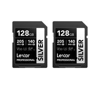 Lexar Professional SILVER SD Card 128GB 2-Pack, Up to 205MB/s Read, 140MB/s Write, SDXC UHS-I Memory Card, Class 10, U3, V30, SD Card for Professional