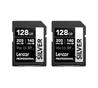 Lexar Professional SILVER SD Card 128GB 2-Pack, Up to 205MB/s Read, 140MB/s Write, SDXC UHS-I Memory Card, Class 10, U3, V30, SD Card for Professional Photographers, Videographers, Enthusiasts