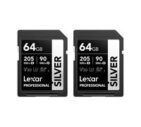 Lexar Professional SILVER SD Card 64GB 2-Pack, Up to 205MB/s Read, 90M