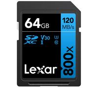 Lexar SDXC High-Performance 64GB 800x UHS-I Series BLUE, Class 10, U3, V30, for 4K Video Recording, High Transfer Speed, Black/Blue