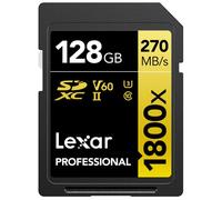 Lexar SDXC Professional 128GB 1800x UHS-II GOLD series, Class 10, U3, V60, for 4K video recording, black