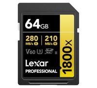 Lexar SDXC Professional 64GB 1800x UHS-II GOLD Series, Class 10, U3, V60, for 4K Video Recording, Black