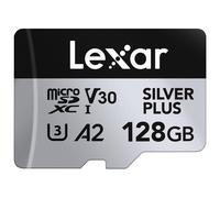 Lexar Silver Plus 128GB Micro SD Card up to 205 MB/s, MicroSDXC UHS-I Flash Memory Card with Adapter, C10, U3, A2, V30, Full HD, 4K UHD, High Speed TF