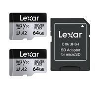 Lexar Silver Plus 64GB UHS-I V30 (205MB/s) microSDXC - Twin pack