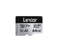 Lexar Silver Plus 64GB Micro SD Card up to 205 MB/s, MicroSDXC UHS-I Flash Memory Card with Adapter, C10, U3, A2, V30, Full HD, 4K UHD, High Speed TF Card for Drone, Action Camera, Handheld Consoles