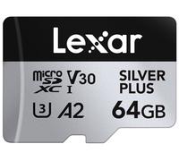 Lexar Silver Plus 64GB Micro SD Card up to 205 MB/s, MicroSDXC UHS-I Flash Memory Card with Adapter, C10, U3, A2, V30, Full HD, 4K UHD, High Speed TF Card for Drone, Action Camera, Handheld Consoles