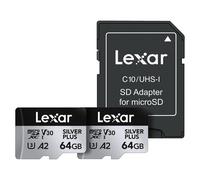 Lexar Silver Plus 64GB UHS-I V30 (205MB/s) microSDXC - Twin pack