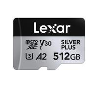 Lexar Silver Plus Micro SD Card 512 GB, Up to 205 MB/s Read Speed, 150 MB/s Write Speed, Memory Card Micro SD with SD Adapter, UHS-I, A2, U3, V30, Cl