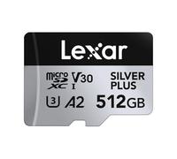 Lexar Silver Plus Micro SD Card 512 GB, Up to 205 MB/s Read Speed, 150 MB/s Write Speed, Memory Card Micro SD with SD Adapter, UHS-I, A2, U3, V30, Class 10, 4K UHD microSDXC
