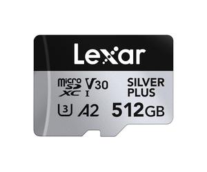 Lexar Silver Plus Micro SD Card 512 GB, Up to 205 MB/s Read Speed, 150 MB/s Write Speed, Memory Card Micro SD with SD Adapter, UHS-I, A2, U3, V30, Class 10, 4K UHD microSDXC