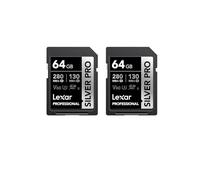 Lexar SILVER PRO SD Card 2x64GB UHS-II SDXC | V60, U3, C10, Up to 280MB/s Read, 130MB/s Write, For DSLR/Camera, Professional Photographer/Videographer, LSDSIPR064G-B2NAA