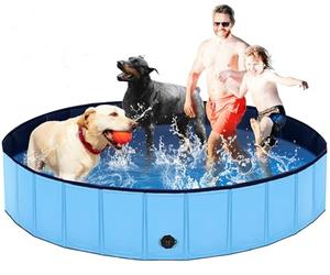 Lexda Foldable Dog Pool, 79'' Hard Plastic Shell Dog Swimming Pools for Large Dogs, Collapsible Plastic Pet Pool, Portable Bathing Tub for Dogs (79x12in, Blue)
