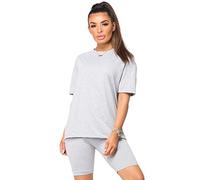 Lexi Fashion Women Holiday Tracksuit Plain Basic Oversized T Shirt Biker Cycling Knit Fitted Shorts 2 Pc Co Ord Loungewear Set UK Size Grey M/L