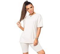 Lexi Fashion Women Holiday Tracksuit Plain Basic Oversized T Shirt Biker Cycling Knit Fitted Shorts 2 Pc Co Ord Loungewear Set UK Size Stone S/M