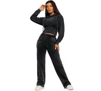 Lexi Fashion Women Ladies Acid Wash Ribbed High Waist Corset Hem Hoodie and Lined Straight Drawstring Joggers Tracksuit Charcoal Grey UK Size XS/06