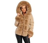 Lexi Fashion Women Ladies Premium Chic Thermal Detachable Faux Fur Hood Cuff And Trim Belted Zipped Pocketed Padded Parka Coat Camel UK Size L/12