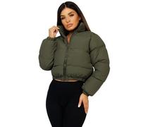 Lexi Fashion Women Ladies Solid Front Zipper Cropped Padded Warm Outerwear Windproof Weather Resistant Casual Puffer Jacket Khaki UK Size L/12