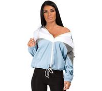 Lexi Fashion Womens Colour Block Contrast Reflective Panel Windbreaker Lightweight Festival Oversized Hooded Zip Up Jacket Coat Rain Mac Plus Sky Blue Size XS/06