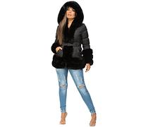 Lexi Fashion Womens Ladies Quilted Puffer Bubble Padded Chunky Faux Fur Hooded Belt Warm Winter Thick Heavy Parka Down Bomber Jacket Coat Black Size XL/14