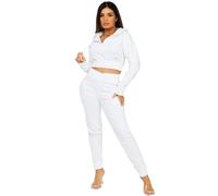 Lexi Fashion Women's Ladies Zipped Cropped Long Sleeve Top And Trousers with Drawstring Hood Two Piece Co Ord Tracksuit Loungewear Set White UK Size S/8