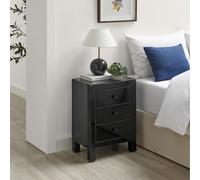 Lexi Mirrored Bedside Table with 3 Drawers - Black / Large