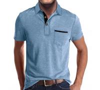 lexiart Mens Fashion Polo Shirts Cotton Classic Long Sleeve Thermal Button Shirt with Pocket, Blue-1, Medium