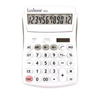 Lexibook, 12 Digit Desktop Calculator with Folding Display, Basic and Memory Function, Large Keys and Screen for Office, School, Home, Solar & Batteries, White/Grey, C212