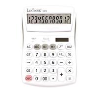 Lexibook - 12 Digit Desktop Calculator with Folding Display - Basic and Memory Function - Large Keys and Screen for Office, School, Home - Solar & Batteries - White/Gray - C212LXB