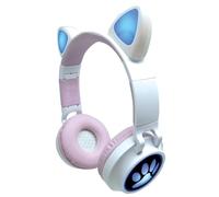 LEXIBOOK, 2-in-1 wireless headset with cat ears, Light effects, Stereo sound, wired and wireless, foldable, adjustable, LED lights, rechargeable, HPBTKT